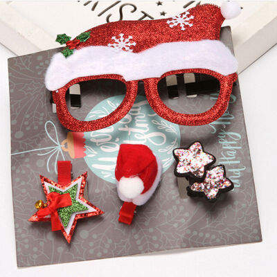 

Holiday Party Glasses 3pcs Hair Toddler Baby Girls Christmas Cartoon Clip Sequin Headwear Accessories Sets for Kids