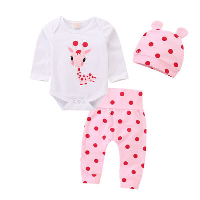 

Baby Girls Romper Set 2018 New Infant Toddler Newborn Cotton Autumn Clothes Tracksuit HatTopsLeggings Pants 3Pcs Set