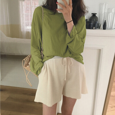 

Korean Style Autumn Winter New Vintage Casual Loose Multicolor Solid plus size T-shirt Long-Sleeved T-Shirt Women camiseta mujer