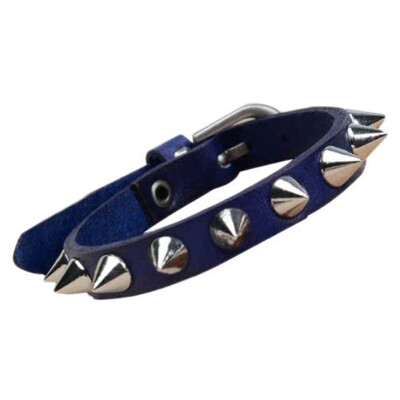 

Unisex Punk Derme Bracelet Silver Spike Rivet Cone Black Leather Cuff Wristband