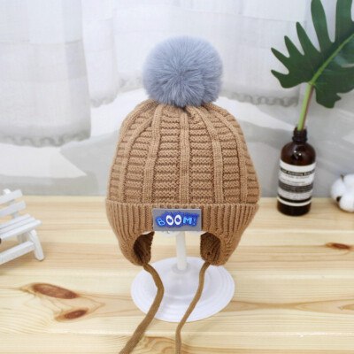 

Autumn Winter Cute Baby Girls Boys Toddler Warm Solid Print Hats With Ball Design Casual Caps Headwear