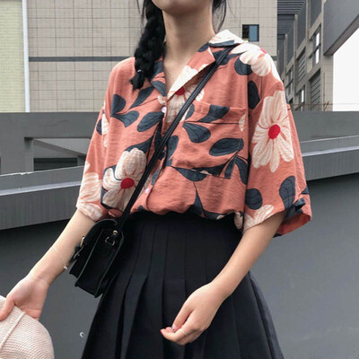 

Women Blouses And Top 2019 Printed Turn Down Collar Blouse Ladies Shirts Casual Short SleeveTunic Blouse Women Plus Size