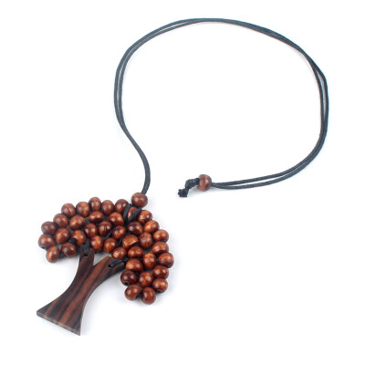 

Leather Chain Necklace Statement Choker Necklaces Tree of Life Rainbow Pendant Wood Beads Women Jewelry New Year Gift