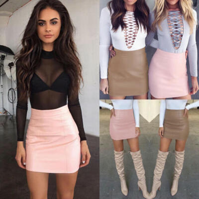 

Fashion Women Sexy Bandge Leather High Waist Pencil Bodycon Short Mini Skirts
