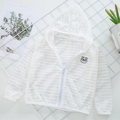 

Kids Sun Protection Clothing Coat Unisex Cute Striped Print UV Protection Quick Dry Thin Jacket with Hooded Zipper Baby Coat