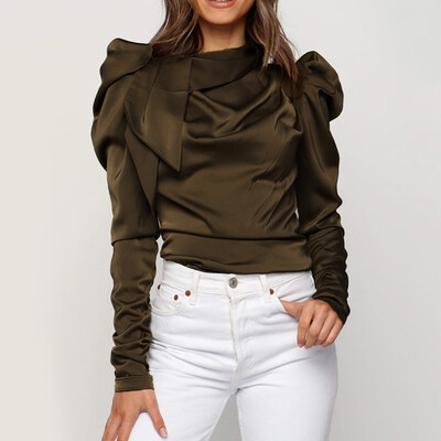 

Gobestart Women Winter Warm O-Neck Long-sleeved Ruffle Bow Tie Top Casual Blouse Tops