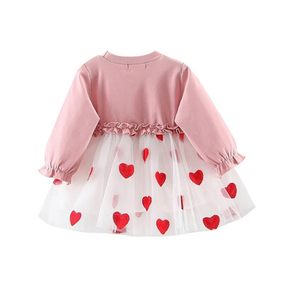 

Children Spring Autumn Girls Dress Cute Embroidery Mesh Stitching Petal Collar Long-Sleeved Sweet Birthday Party Princess Dress