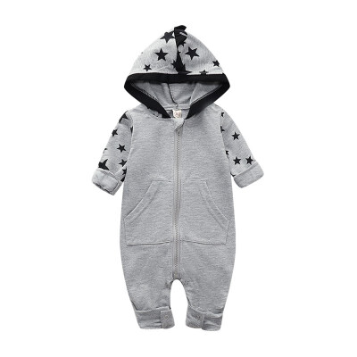 

Newborn Kid Baby Rompers Jumpsuits Baby Boy Star Printing Long Sleeve Hooded Rompers Kids Bodysuits Spring Autumn Casual Fashion