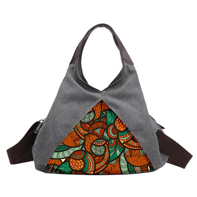 

Ethnic Satin Patchwork Canvas Tote Handbag Women Large Capacity Shoulder Bag