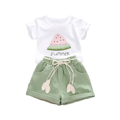 

2019 toddler girl clothes short sleeve suit cute watermelon print girls soft casual shorts two-piece