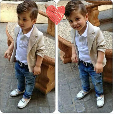 

2-8Y Kids Fashionable Boutique Pure Color Suit Gentleman Casual Shirt Khaki CoatDenim jeans Hot Selling