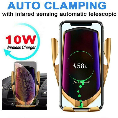 

New 10W Automatic Infrared Induction Clamping Wireless Car Charger 360 Degree Rotation Phone Charging Mount for iPhone X  XR 8P