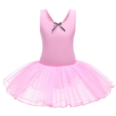 

Ballerina Party Costume Kids Bow-knot Decoration Dress Girls Dancewear Concise Gymnastic Ballet Sleeveless Leotard Tutu Dresses