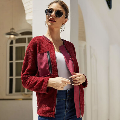 

Gobestart Women Ladys Color-block Warm Fleece Long Sleeve With Pockets Zipper Coat
