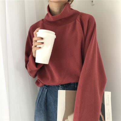 

Autumn New Women Sweater Casual Loose Turtleneck Knitted Jumpers 2018 Long Batwing Sleeve Crocheted Pullovers Streetwear Winter