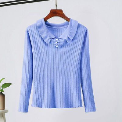 

Korean Style Solid Color Pearl Decoration Sweater Fashion Sweet Long-sleeved Womens Knit Pullover