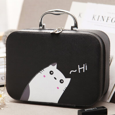 

Xiangyu town makeup bag portable Korean simple cute large capacity multi-functional cosmetics bag storage box box portable black kitten