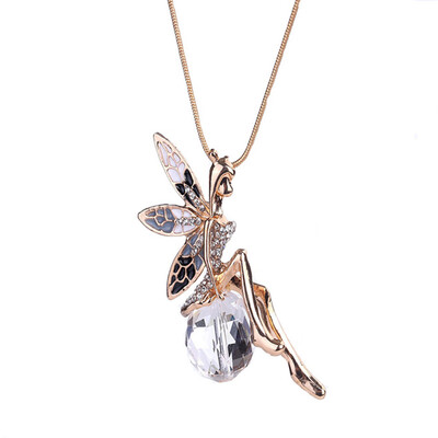 

Handmade Chain Angel Necklace Short Newest Short Rhinestone Bijoux Necklace&Two Sweater Necklace Women 2 Generous Wings