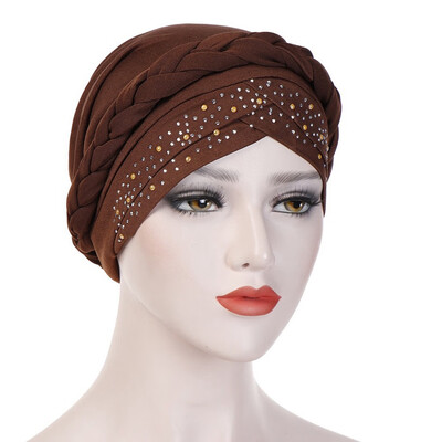 

Wrap Hair Loss Head Scarf Muslim Women Turban Cap Cancer Chemo Hat Beads Braid