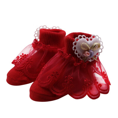 

Cute Baby Girl Socks Cotton sweat absorbent non - slip socks With Lace Bow Floral Print Socks Princess Children Socks