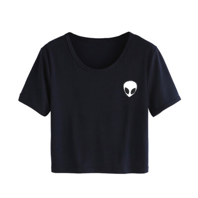

Casual Stylish Casual Crop Top Alien Printing T-Shirt Women Loose Print Short Sleeve Tee