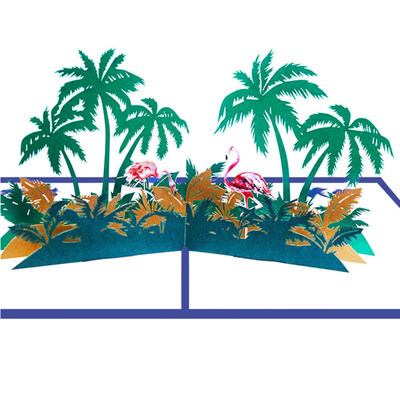 

Flamingo Coconut Tree 3D Pop Up Paper Carved Greeting Card Holiday Birthday Gift