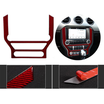 

Carbon Fiber Red Car Multi-media Console Decor Frame Trim For Ford Mustang 15-19