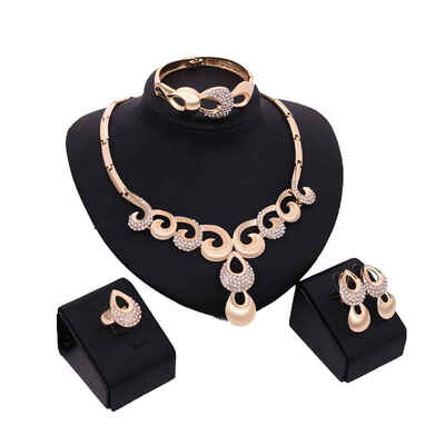 

Lady Gold Tone Crystal Rhinestone Bridal Wedding African Bead Jewelry Set for Party Fashion Show