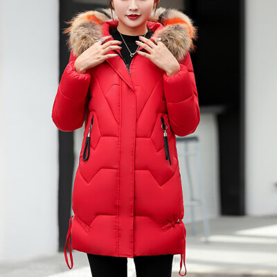 

Tailored Women Girls Slim Long Warm Coat Cotton Jacket Thickened Hooded Collar Winter