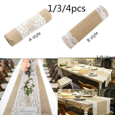 

134PCS 30cmx275cm Vintage Rustic Burlap Hessian Lace Table Runners Wedding Decoration