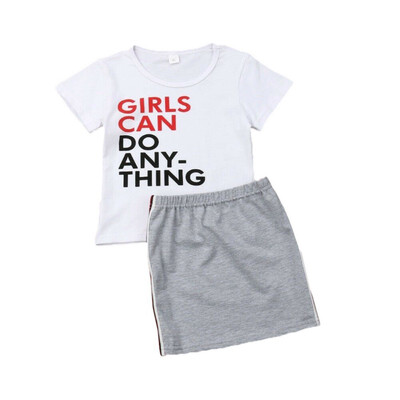 

Summer Baby Girl Casual Skirt Sets Letter Printing Short Sleeve Top And Solid Skirt Children Toddler Kids Two-piece Outfit Set
