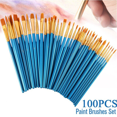 

1750100Pcs Oil Painting Brush Set Round Pointed Tip Nylon Wool Paint Brush Set