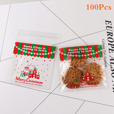 

100Pcs Cute Christmas Cookie Treat Bags Candy Gift Bags for Bakery Biscuit Chocolate Snacks Dessert Sweets Gifts Decor Supplies