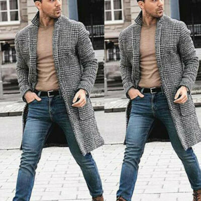 

Men Wool Coat Winter Warm Trench Coat Outwear Overcoat Long Sleeve Casual Jacket