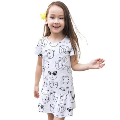 

Summer Kids Toddler Girl Dresses Short Sleeve Pageant Animal Print Casual Cotton Dress Sundress Outfits