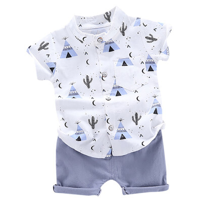 

Summer Baby Boys Casual Short Sleeve Floral pyramid Pattern shirt TopsShorts Costume Set