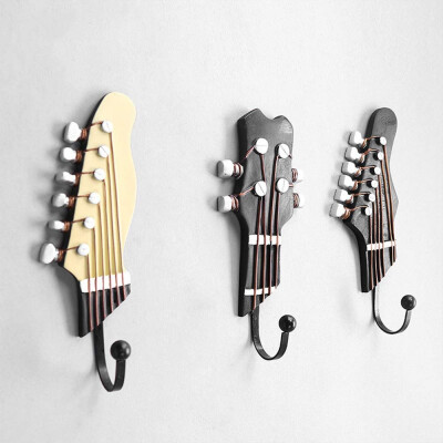 

3pcs Multi-purpose Retro Style Guitar Heads Home Hooks Resin-made Clothes Hat Hangers Durable Wall-mounted Bag Purse Holder