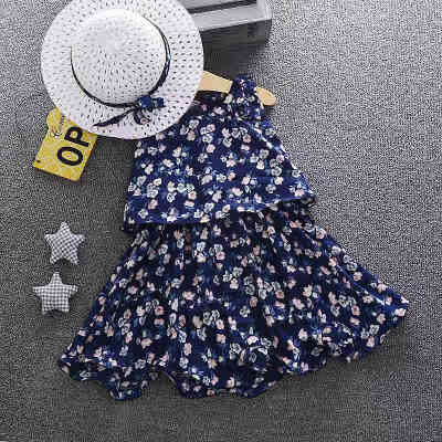 

Summer Newborn Toddler Girls Floral Tutu Dress Vestidos Kids Baby Girl Princess Dresses Sundress Hats 2PCS Clothing Set Sunsuit