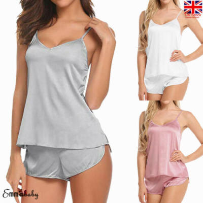 

UK Women Satin Lace Sleepwear Babydoll Lingerie Nightwear Shorts Pjs Pyjamas Set