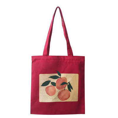 

Women Lovely Orange Printed Shoulder Bag Girl Zipper Canvas Shopping Handbag Student Large Capacity Simple Pouch