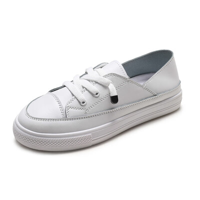 

2019 Spring Surface White Casual Breathable Flats Fashion Lace-Up Sneakers Women Vulcanized Shoes Leather Platform Shoes