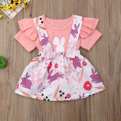 

New Girls Kids Baby Brace Suspender Skirt Overalls Cartoon Pattern Tee Suspender Skirt Suit Girl Suit