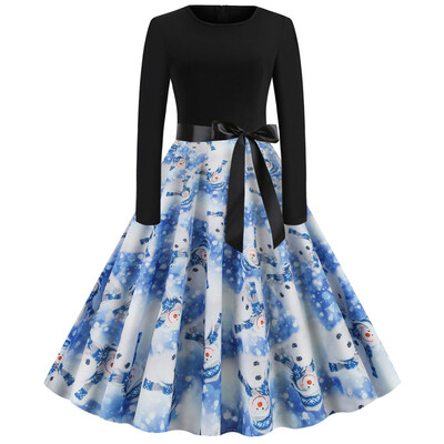 

Tailored Women Vintage Long Sleeve Christmas 1950s Housewife Evening Party Prom Dress