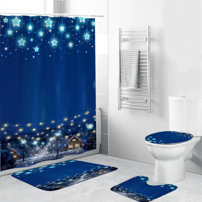 

〖Follure〗4Pcs Christmas shower Curtain Bathroom Anti-slip Carpet Rug Toilet Cover Mat Set