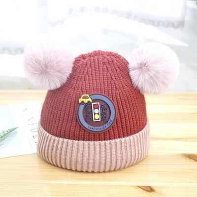 

Winter Cute Newborn Infant Warm Kids Girls Boys Baby Cartoon Hats Knitted Wool Hemming Caps With Ball