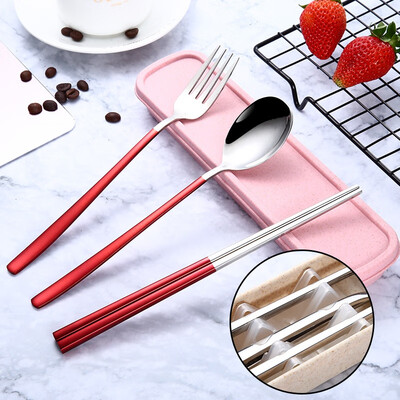 

304 Stainless Steel Tableware Set Portable Simple Cutlery Set For Student Chopsticks Spoon Fork