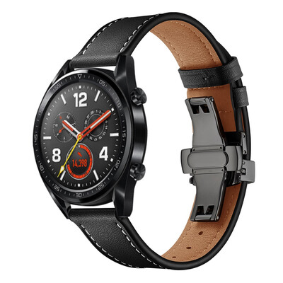 

〖Follure〗Black Butterfly buckle Leather Wrist Watch Strap Band For Huawei GT Watch 22mm