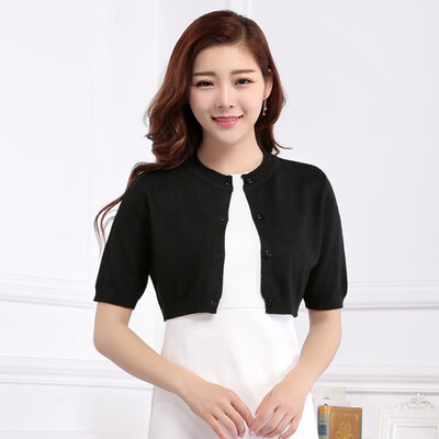 

Ladies Half Sleeve Buttons Crew Neck Cropped Tops Autumn Outwear Coat Cardigan