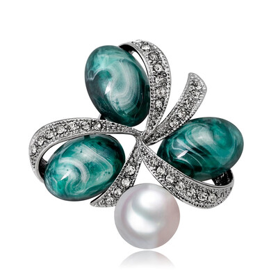 

Korean edition simple atmospheric fashion environment-friendly alloy colored stone pearl brooch