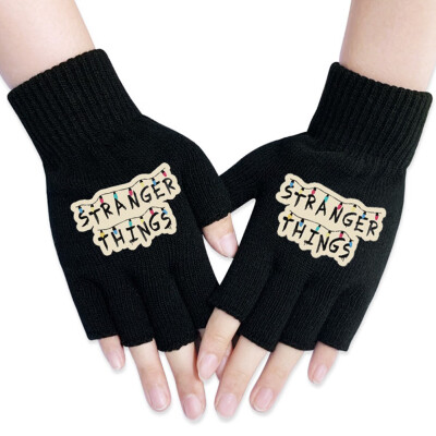 

Animemerch Stranger Things Gloves Eleven Demogorgon Cosplay Gloves Half Finger Gloves Printed Gloves Winter Warm Mitten